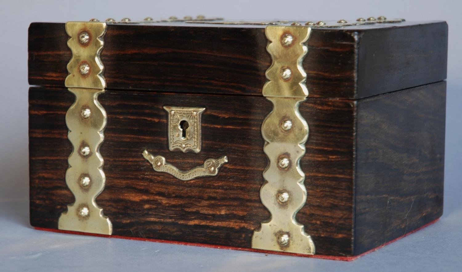 19thc coromandel wood & brass bound tea caddy