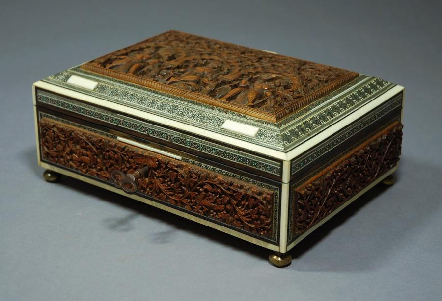 Anglo Indian finely carved sandalwood box