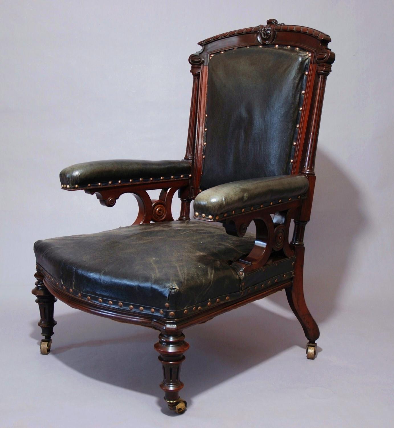 High back late 19thc mahogany open armchair