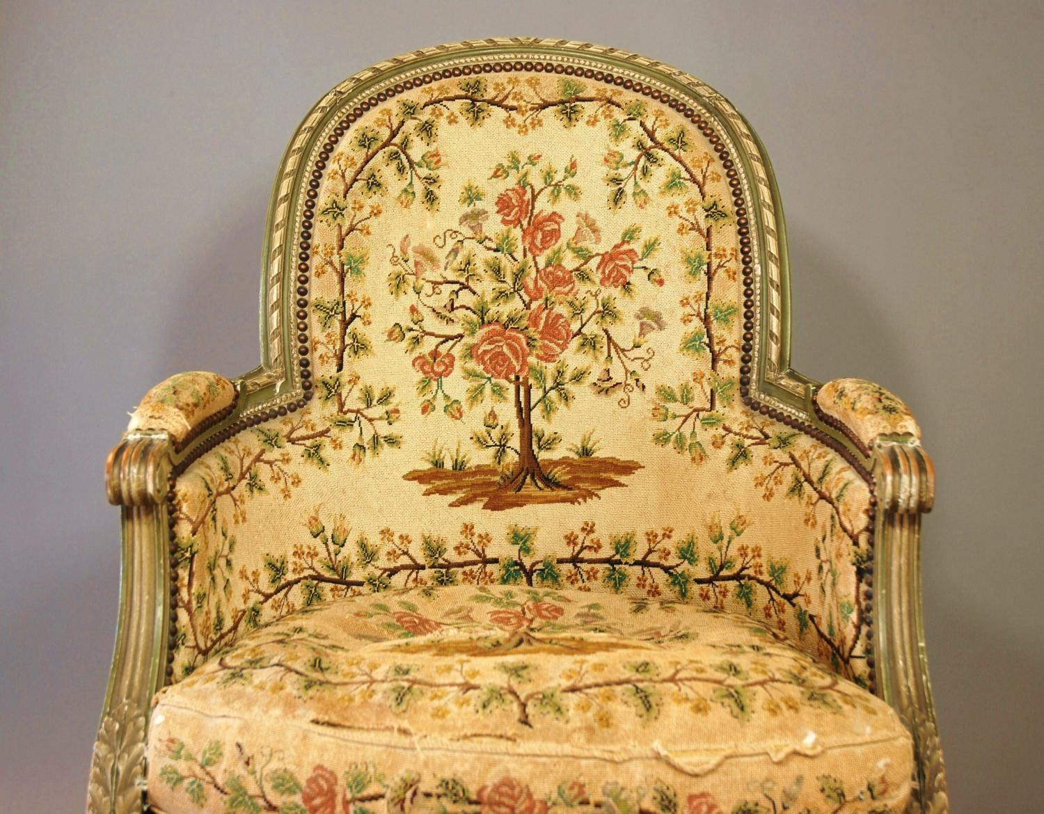 French painted armchair with tapestry 