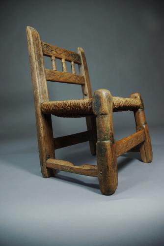 18th century folk art pine spindle back childs chair