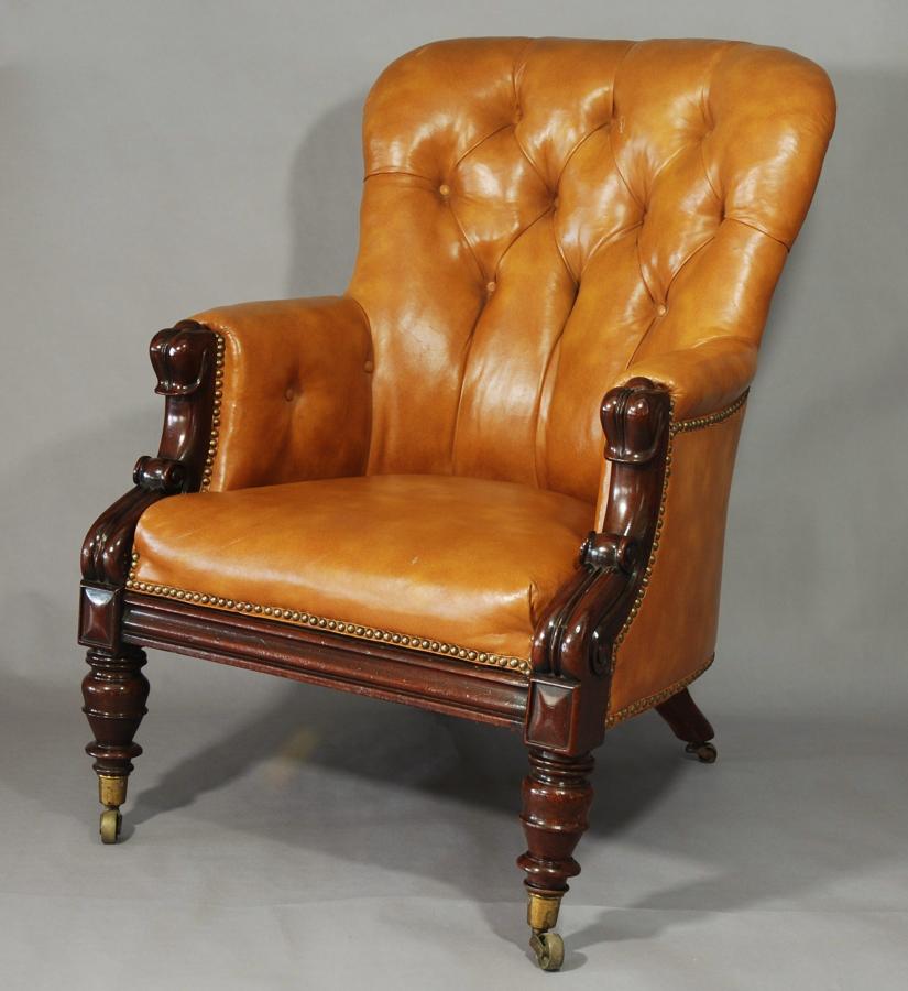 19thc Deep buttoned Leather armchair