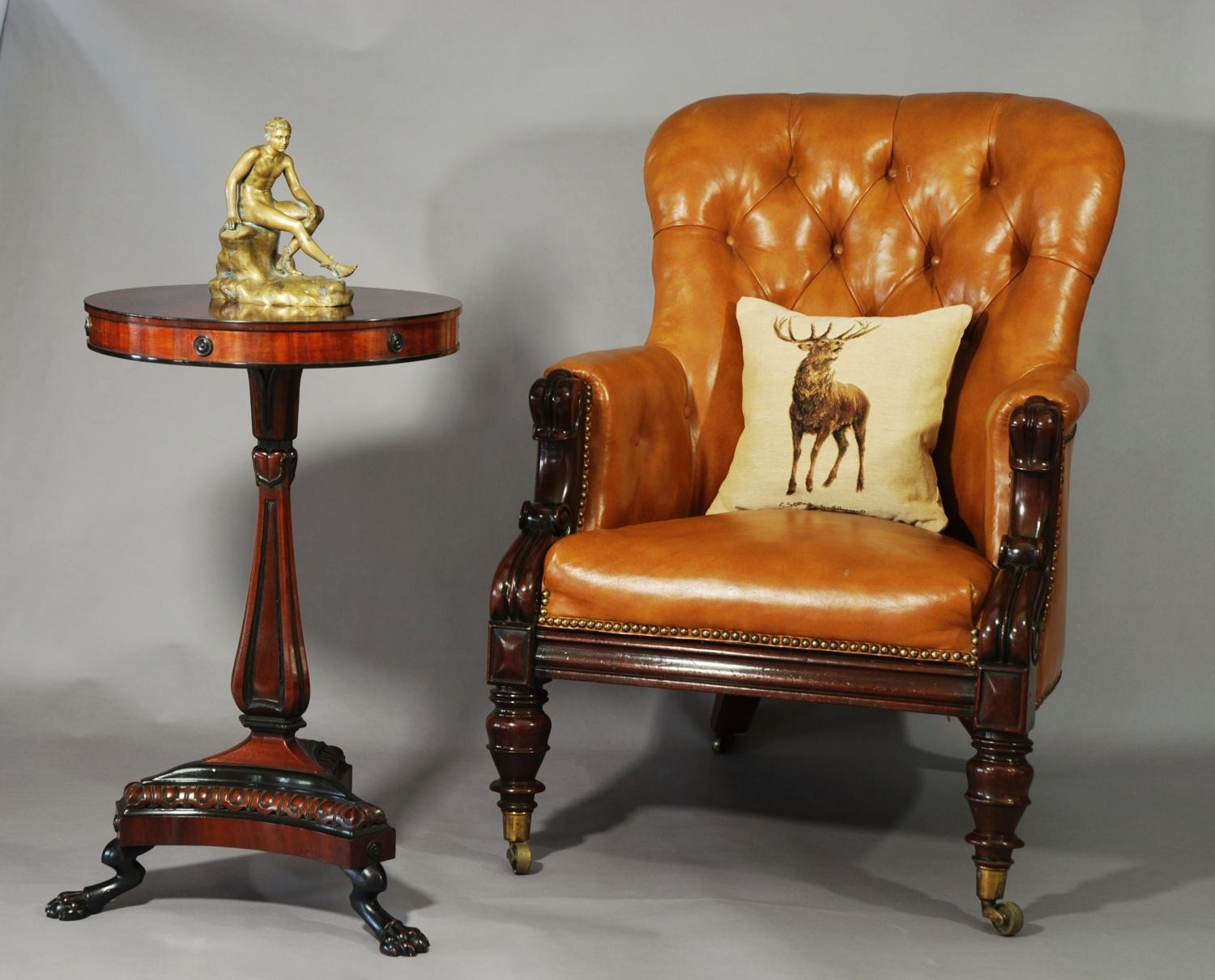 19thc Deep buttoned Leather armchair