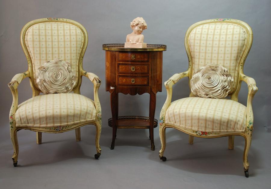 Pair of painted open armchairs