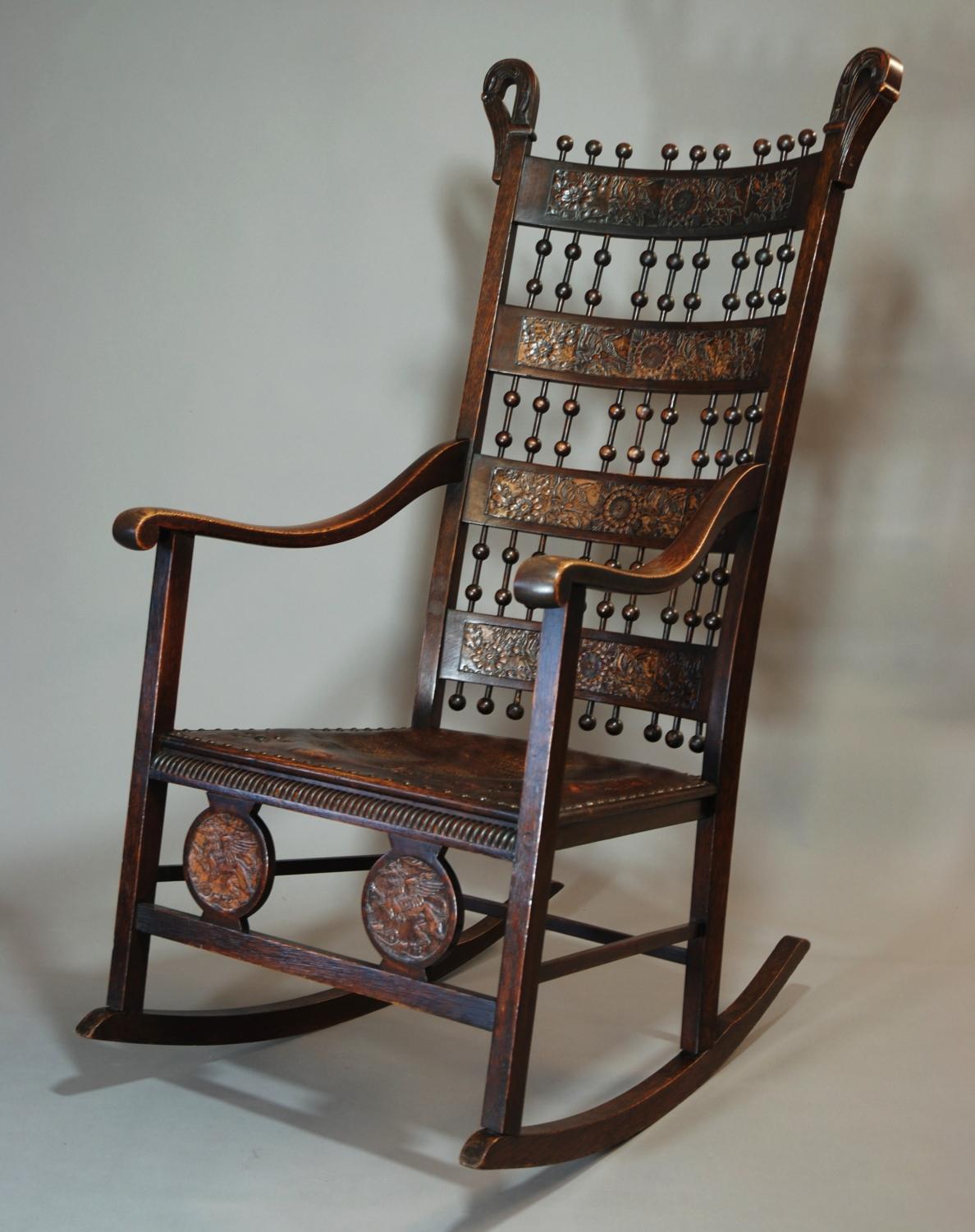 Large Arts & Crafts oak rocking chair 