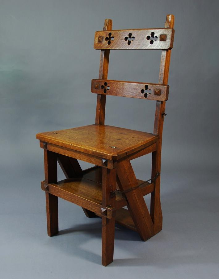 Arts & Crafts oak metamorphic chair