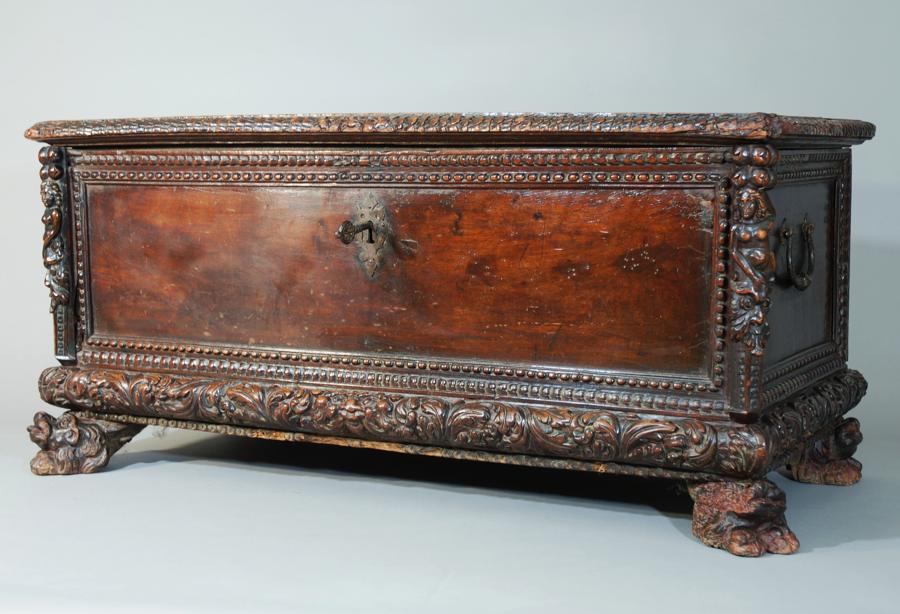 17thc walnut Italian cassoni of superb patina