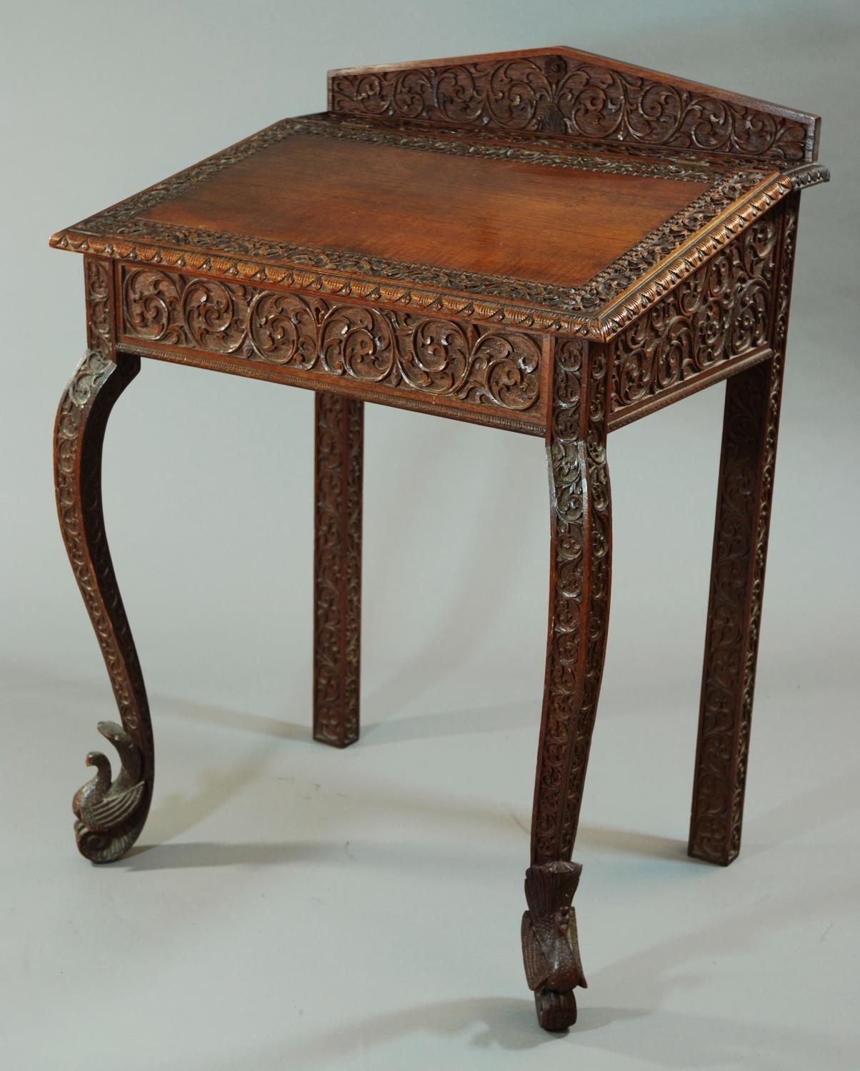 Anglo Indian carved writing desk