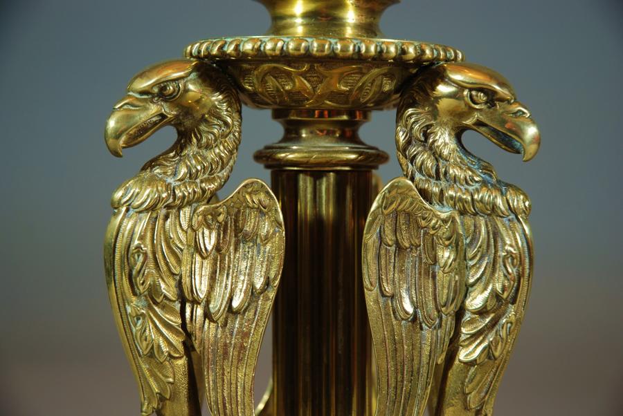 Decorative brass table lamp with eagles