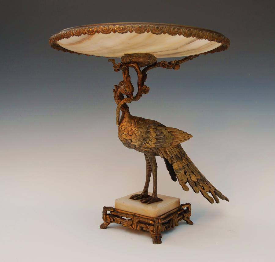 19thc French ormolu tazza of peacock 