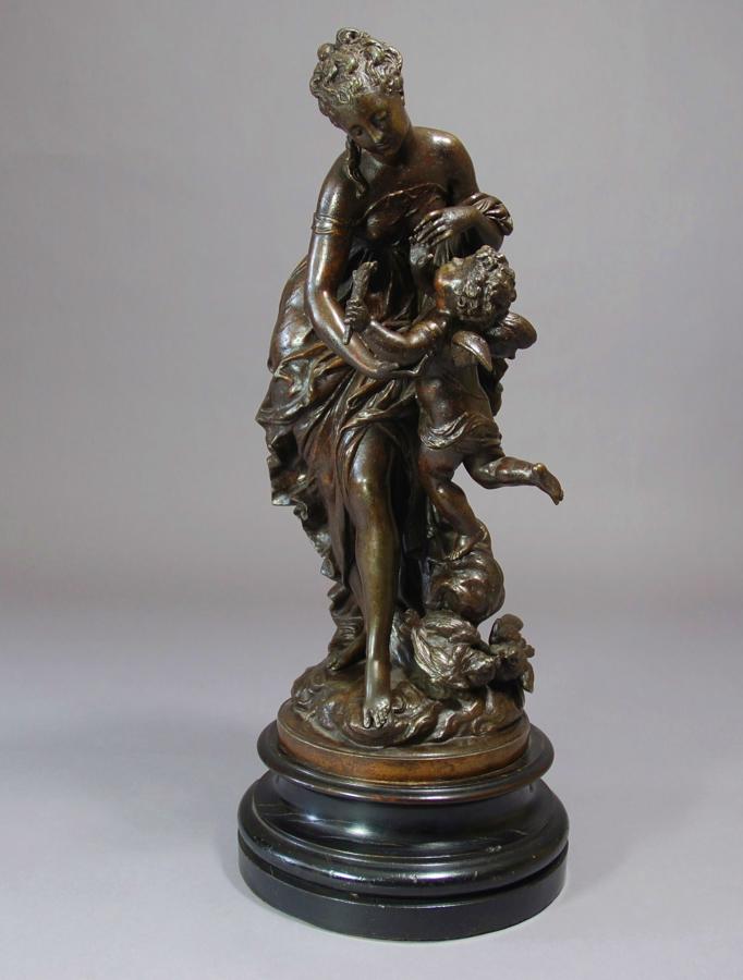 19thc cast spelter figure of Venus & Cupid 