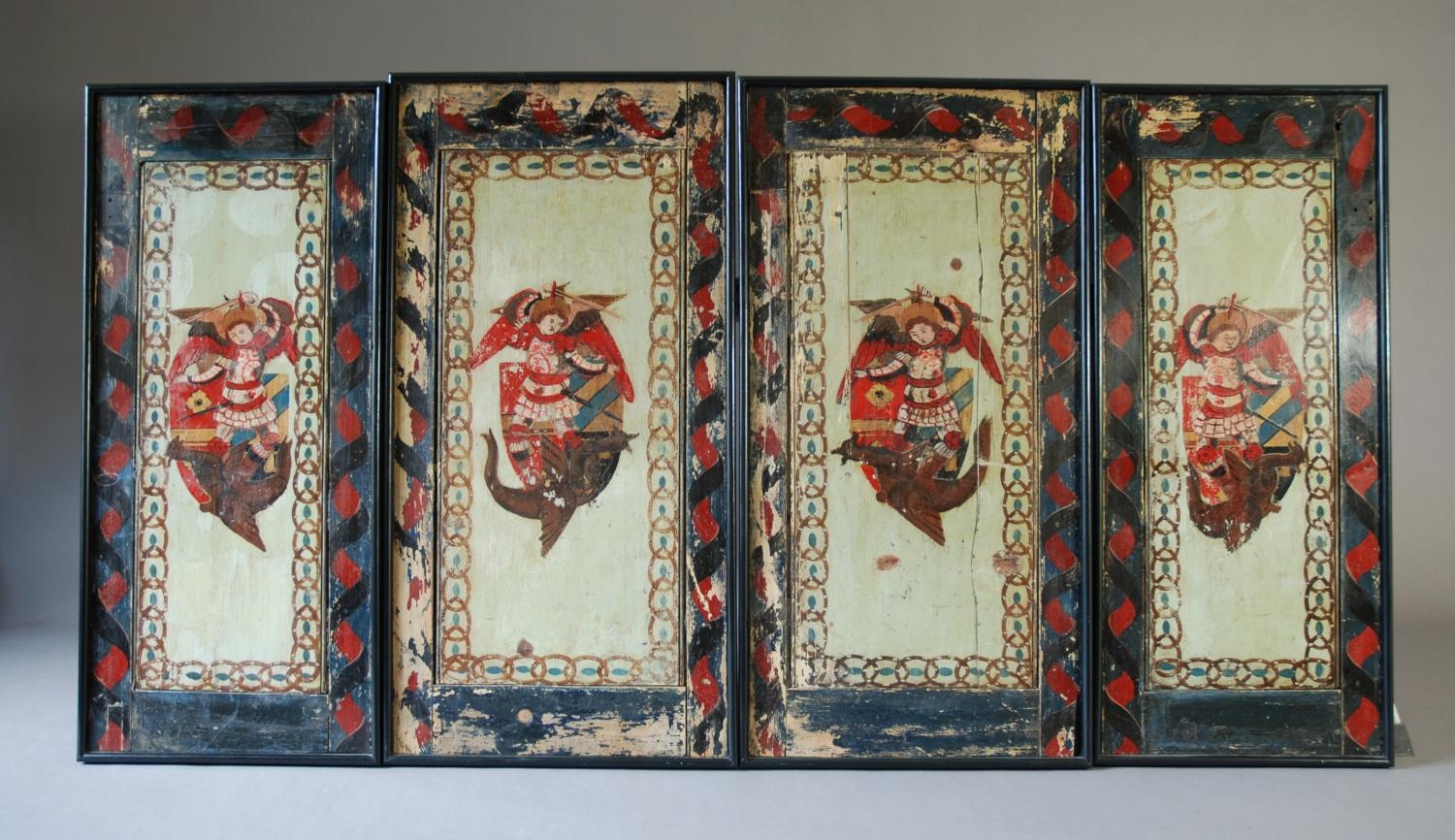 Late 18th century set of twelve pine painted panels
