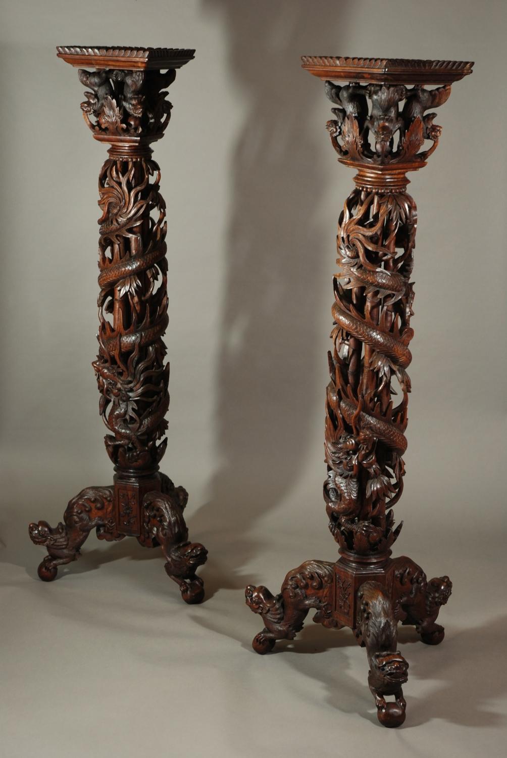 Pair of large decorative Chinese stands