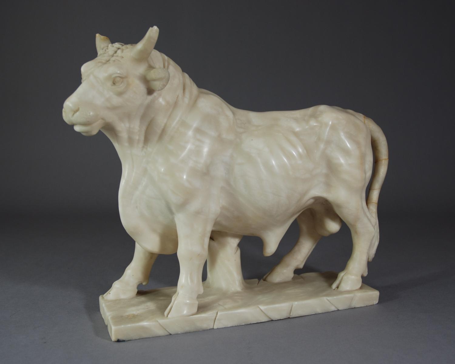 19thc carved alabaster bull