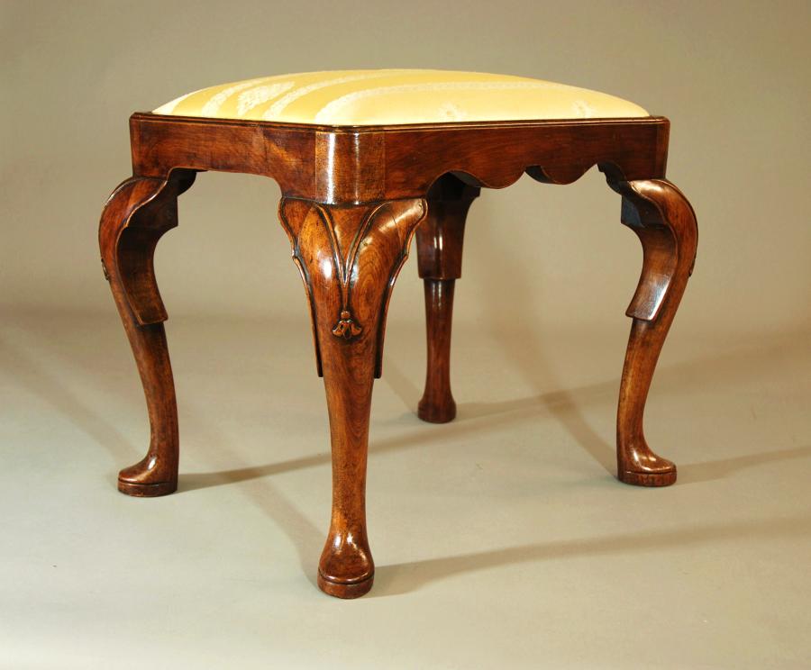 Early 20thc walnut cabriole leg stool