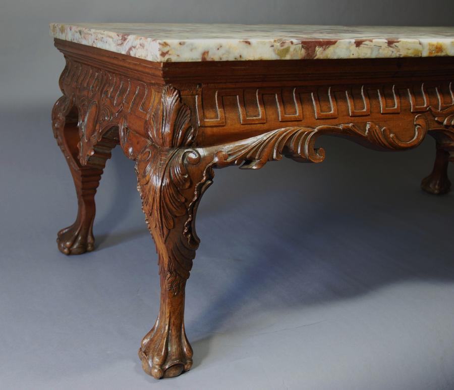 French walnut coffee table with marble top