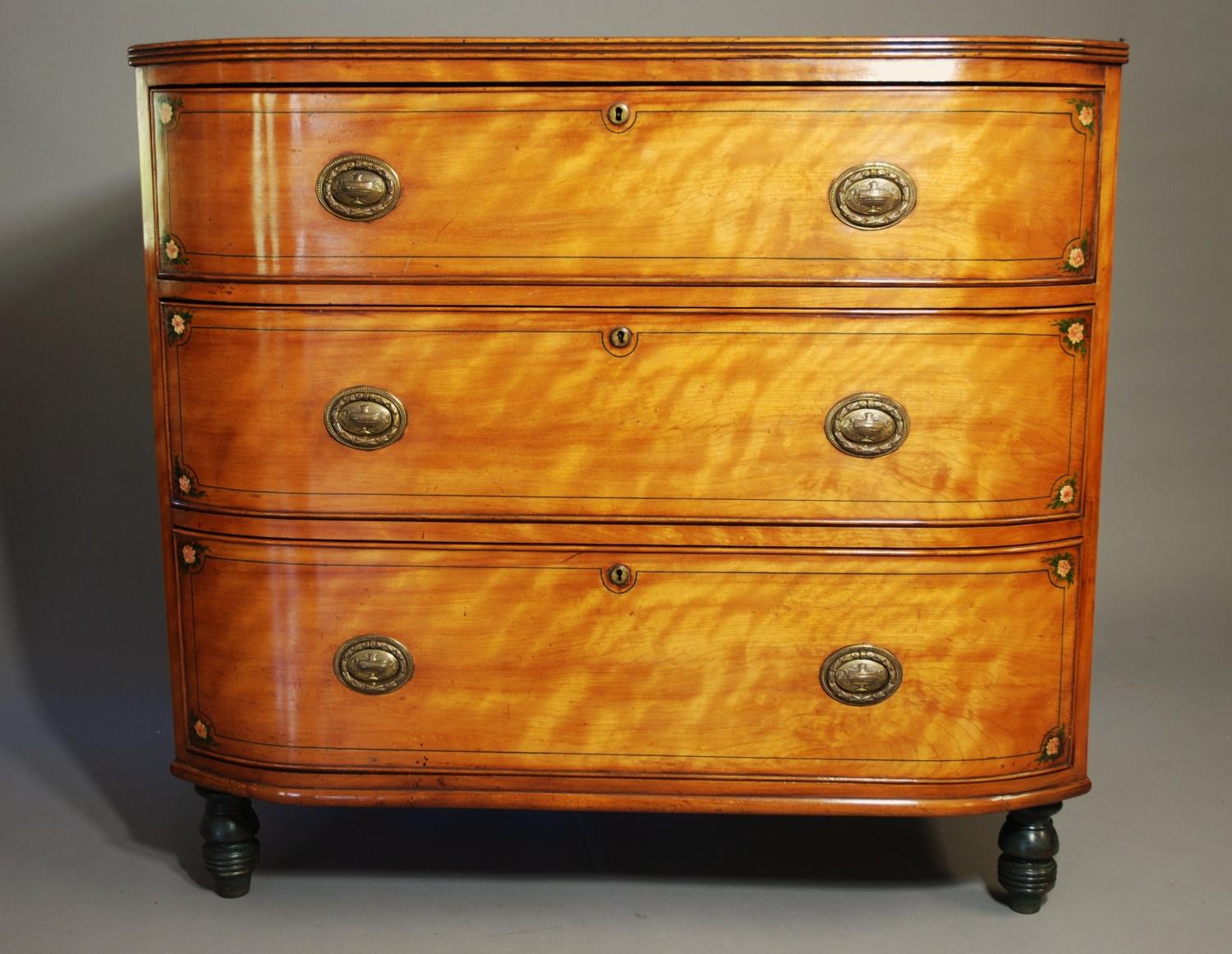 19th century satinbirch chest of drawers