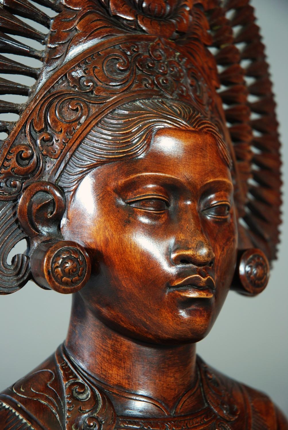 Mid 20thc carved bust of Balinese woman