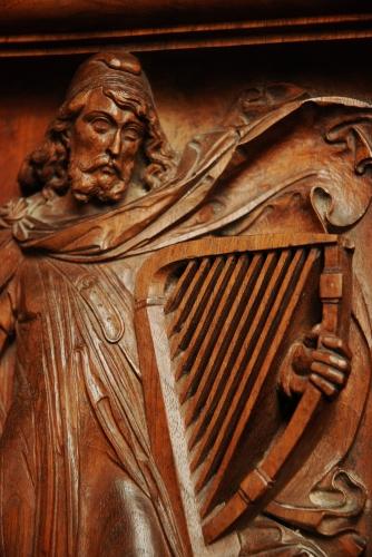 19thc carved walnut panel of Medieval man