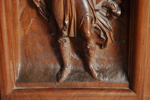 19thc carved walnut panel of Medieval man