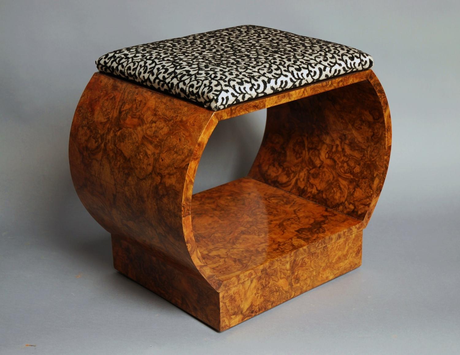 Art Deco burr walnut shaped stool