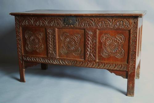 Late 17th century carved oak coffer