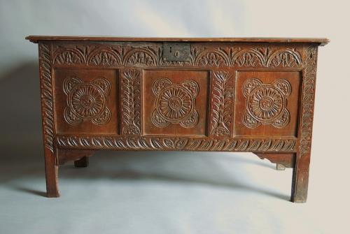 Late 17th century carved oak coffer