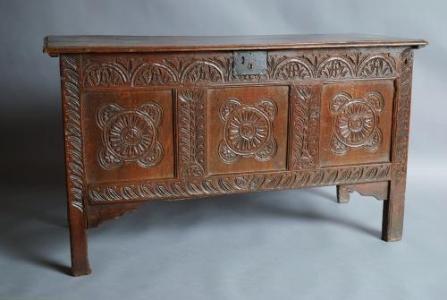 Late 17th century carved oak coffer