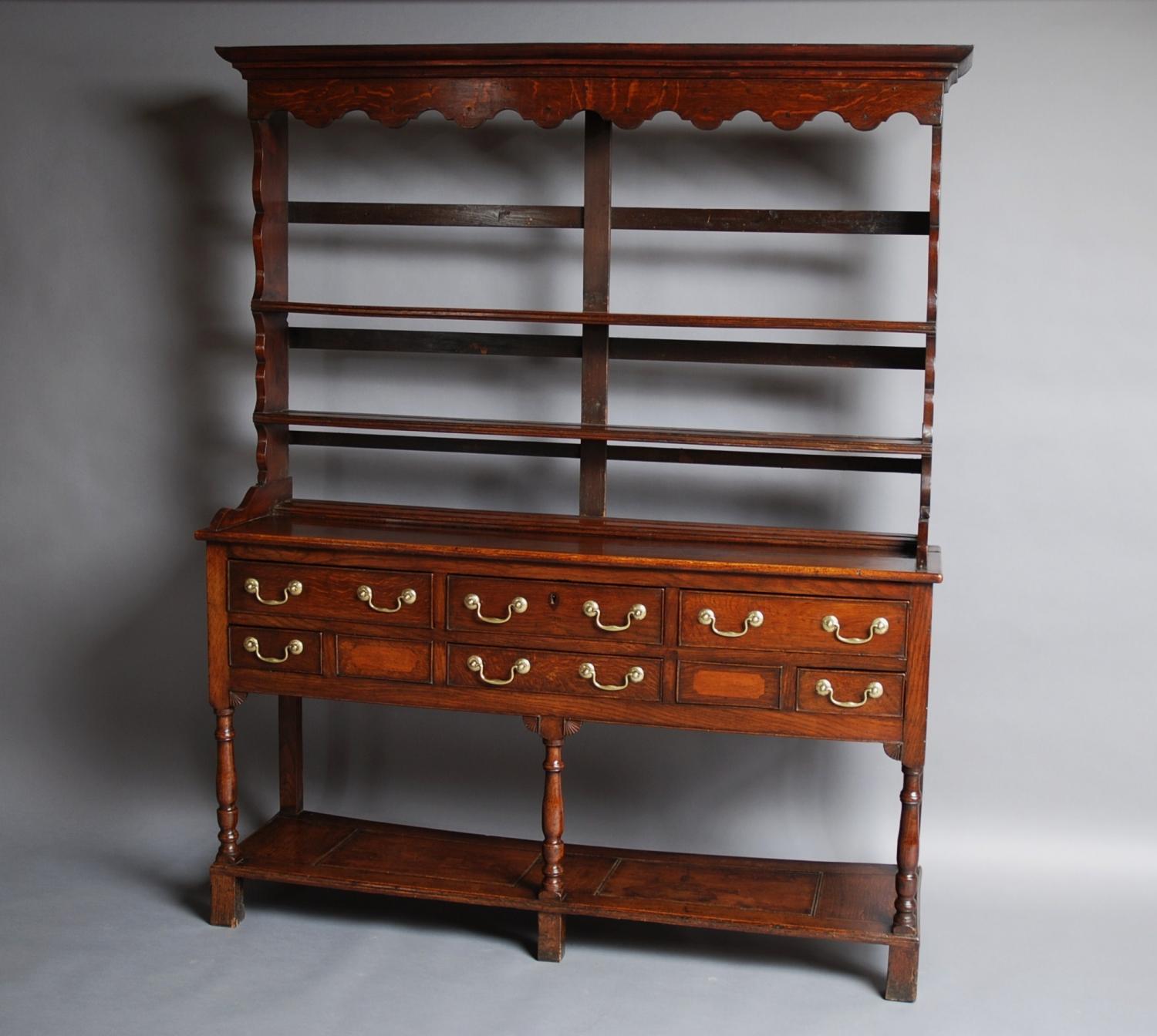 Small 19thc Welsh oak potboard dresser & rack