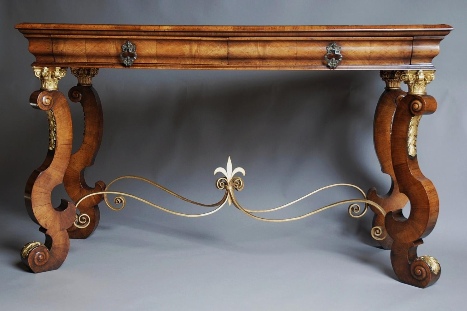 Highly decorative walnut console table