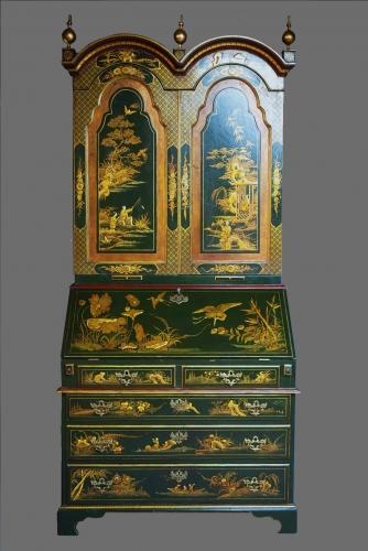 Chinoiserie lacquered bureau bookcase