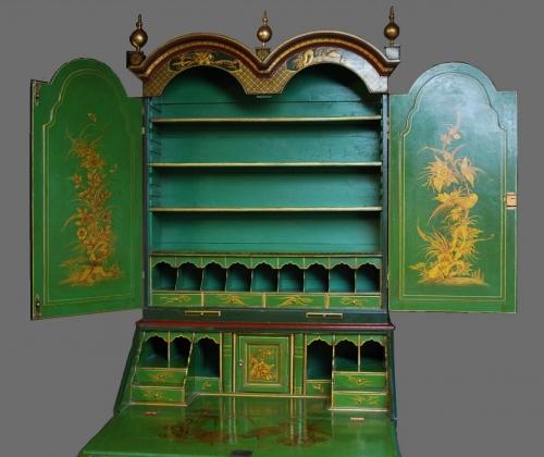 Chinoiserie lacquered bureau bookcase
