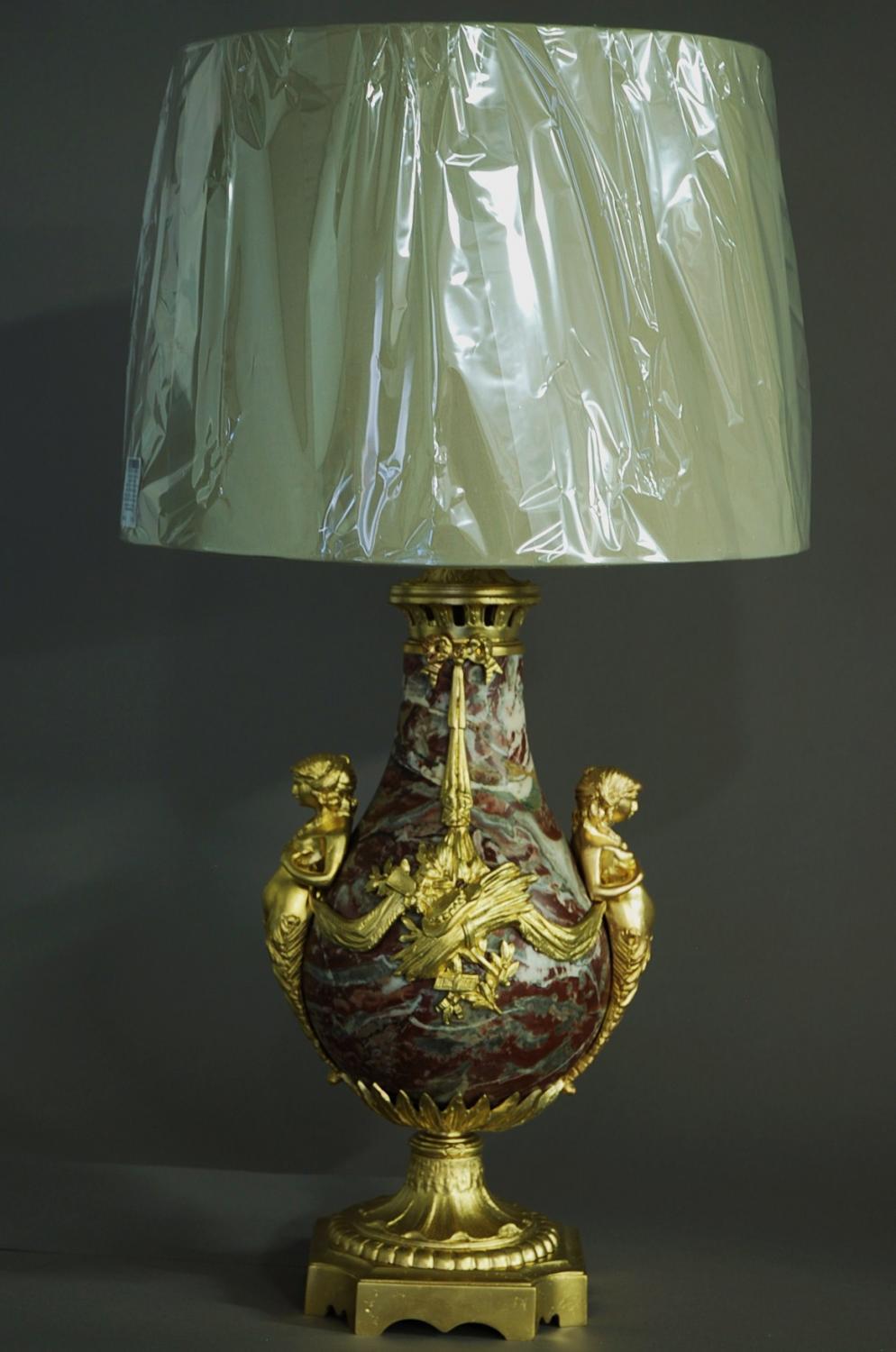 Large marble & ormolu table lamp