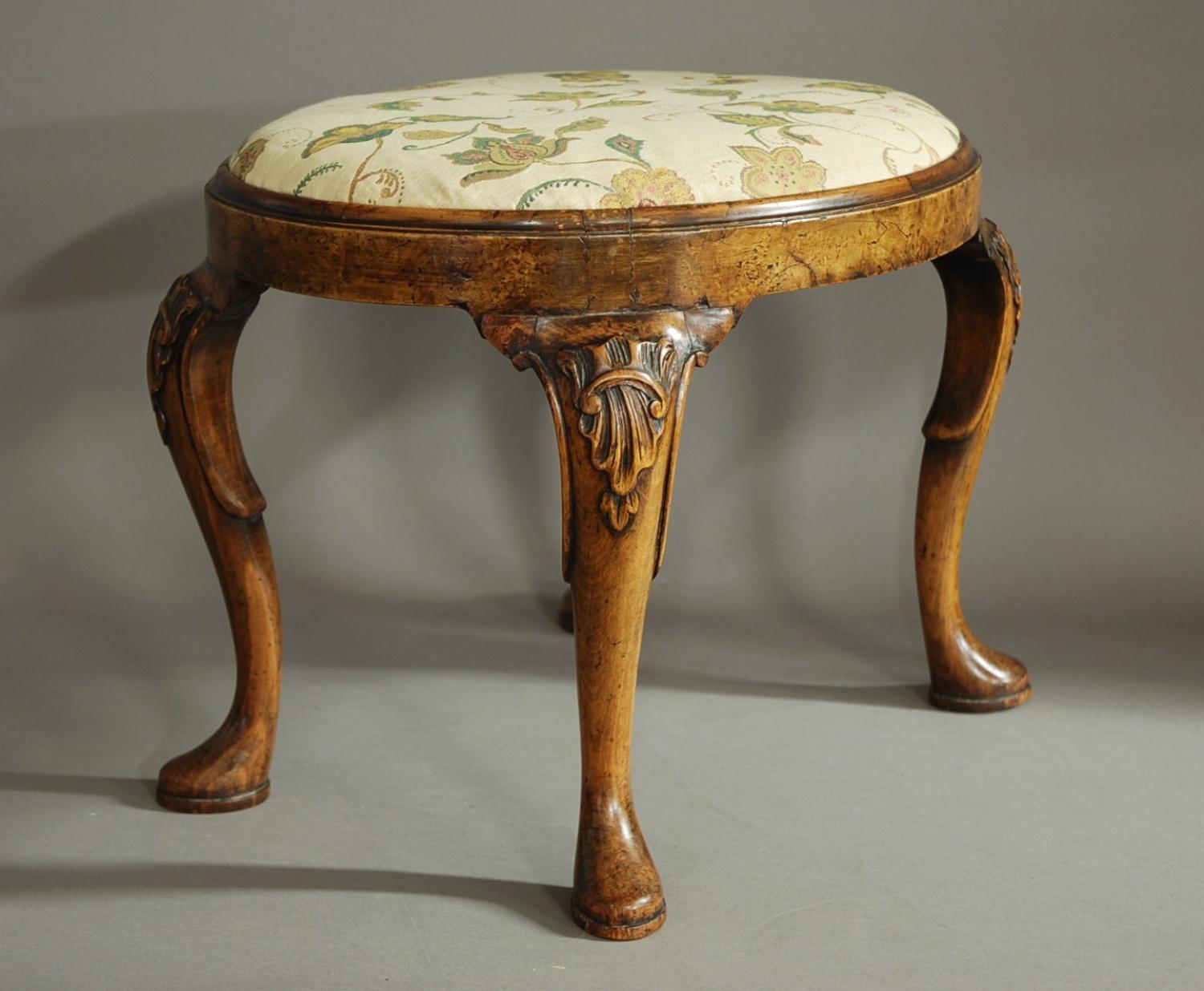 Walnut & beech stool of Queen Anne design