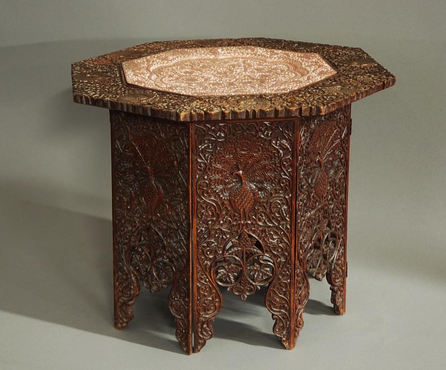 19thc Indian octagonal carved hardwood table
