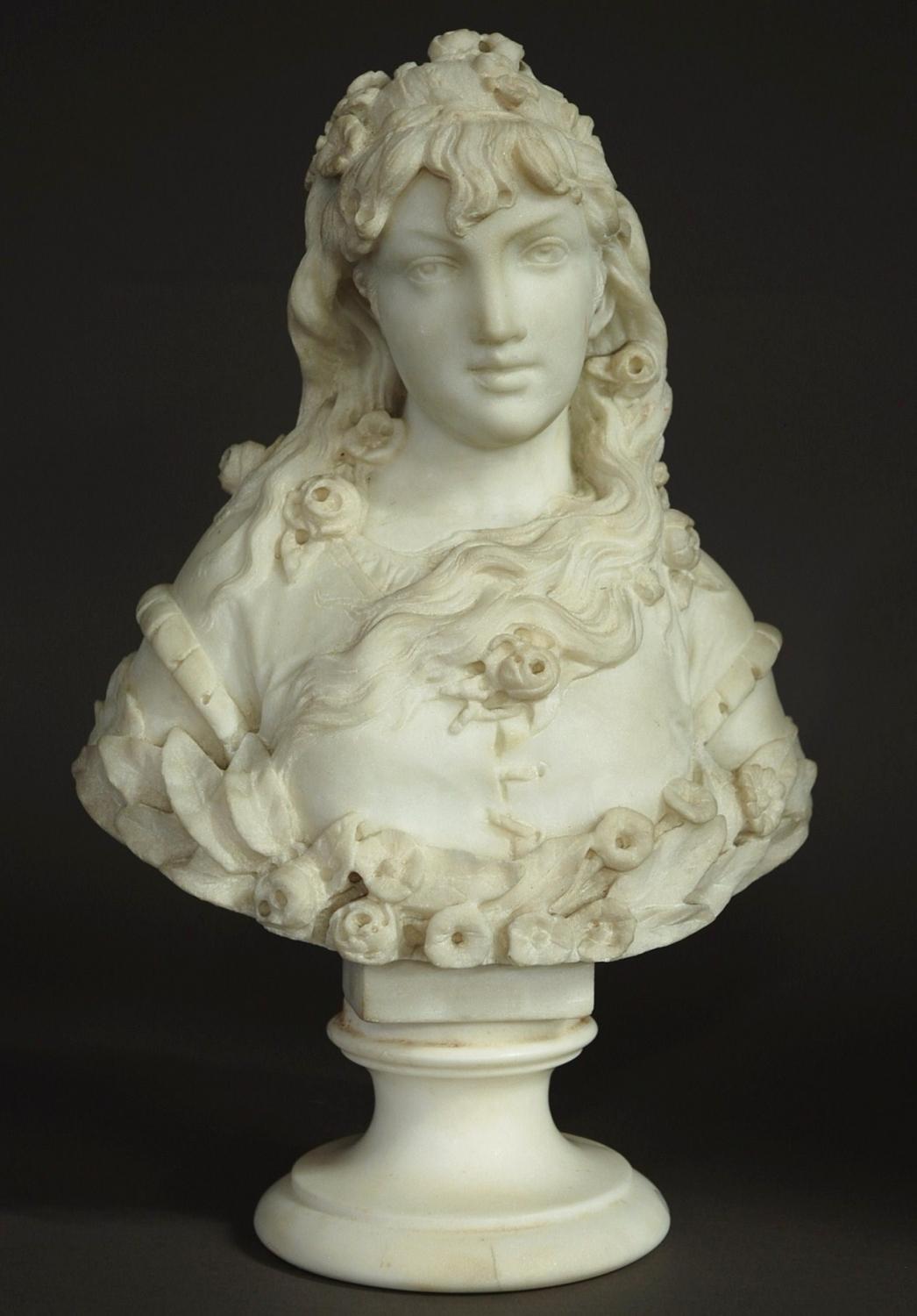 Late 19thc marble bust of a young lady