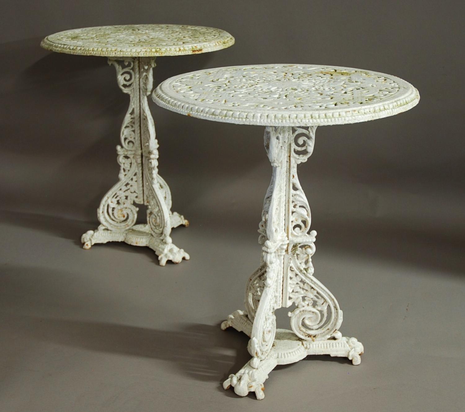 Rare pair of Coalbrookdale garden tables