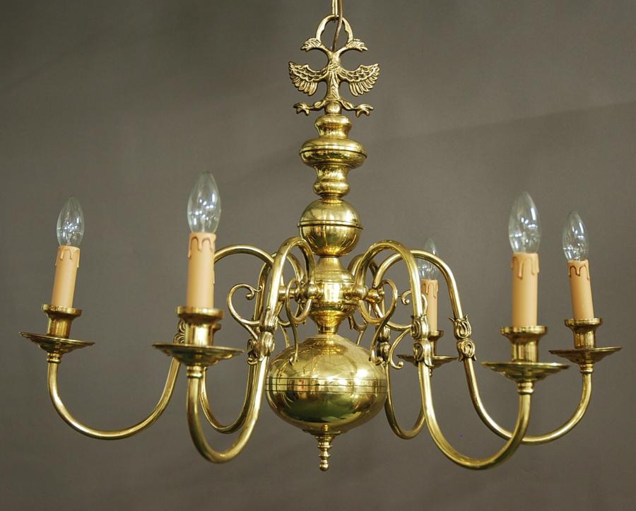 Dutch Baroque style six branch chandelier