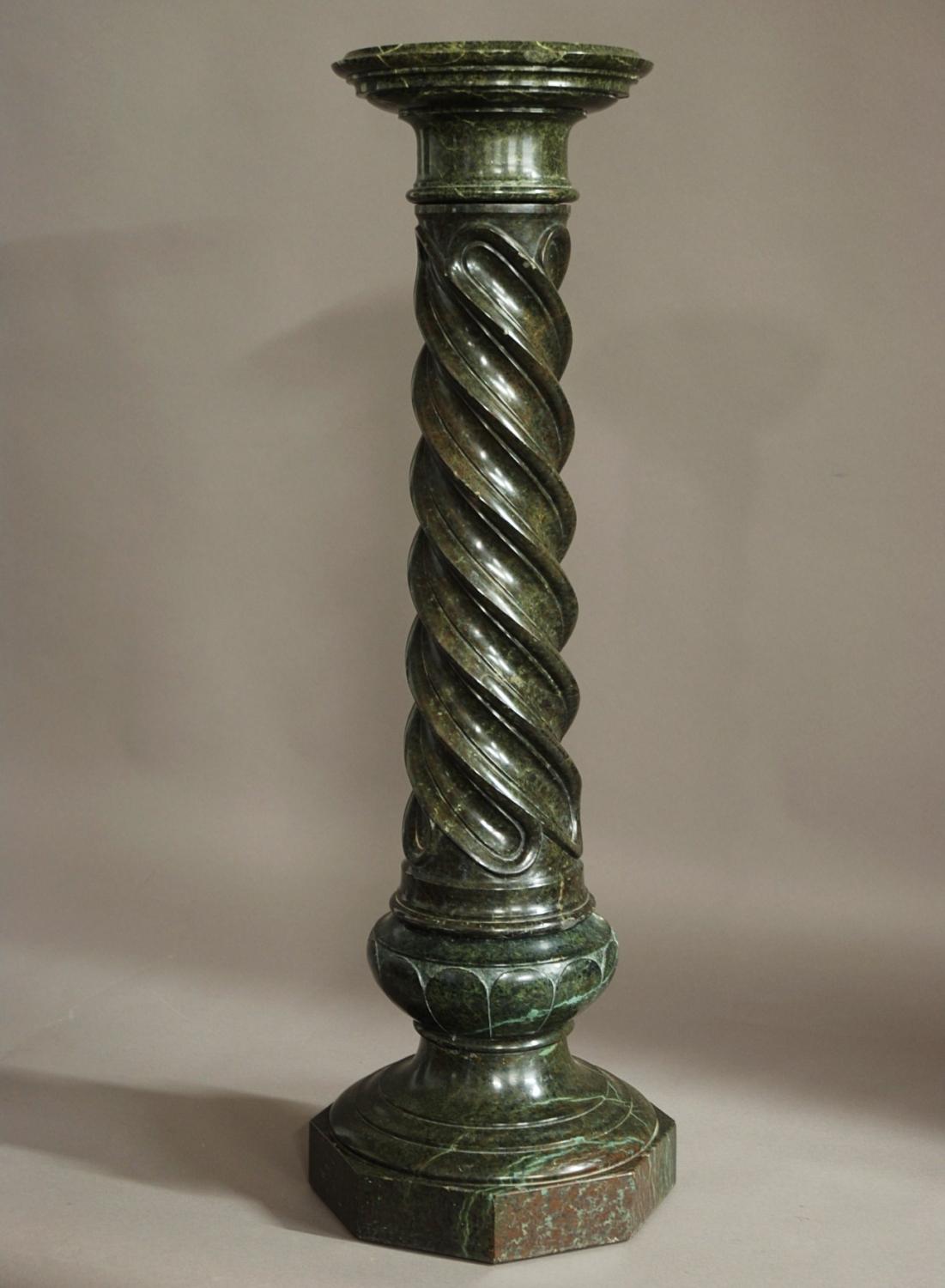 French 19thc green serpentine marble column