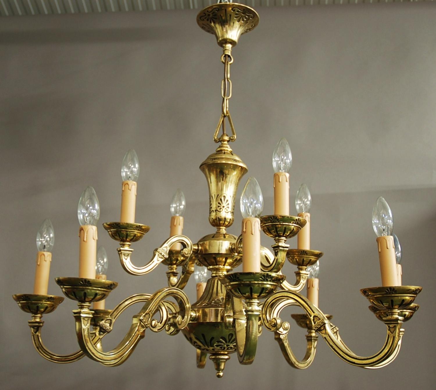 Decorative twelve branch brass chandelier