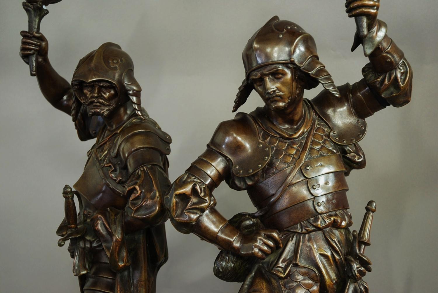 Superb large pair of French bronzed warriors
