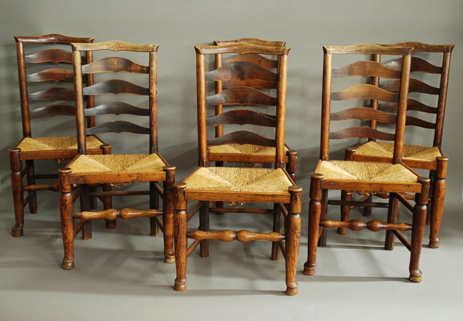 Set of six 19thc ash ladder back chairs