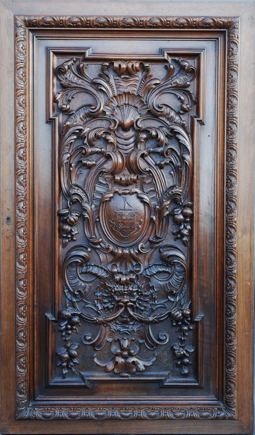 French late 19thc carved walnut panel