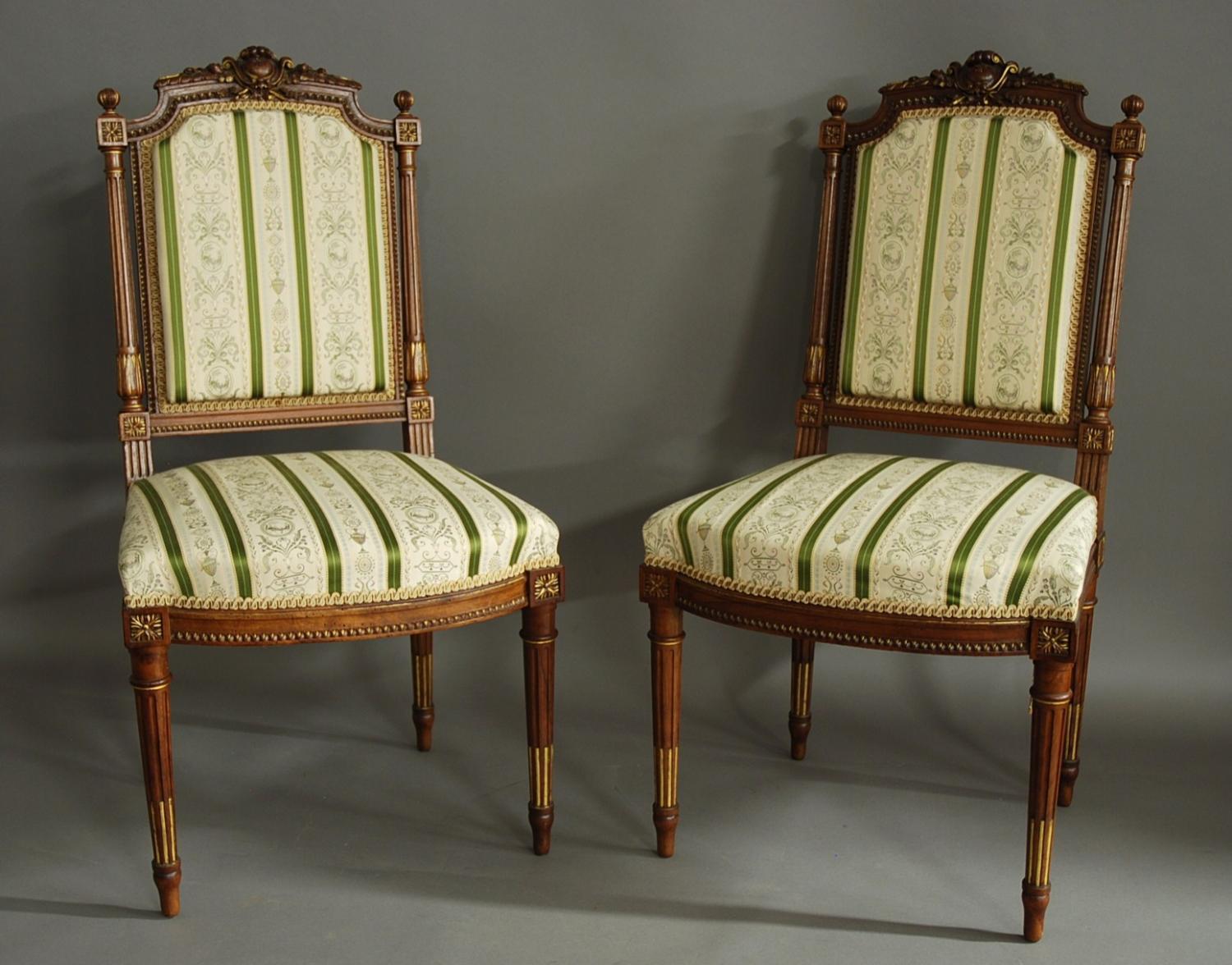 Pair of French carved walnut chairs