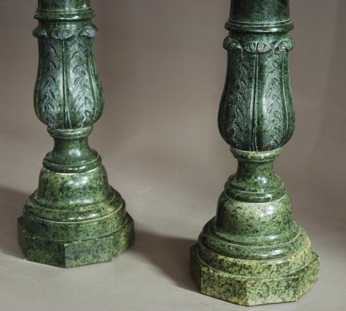 Pair of late 19thc serpentine marble columns