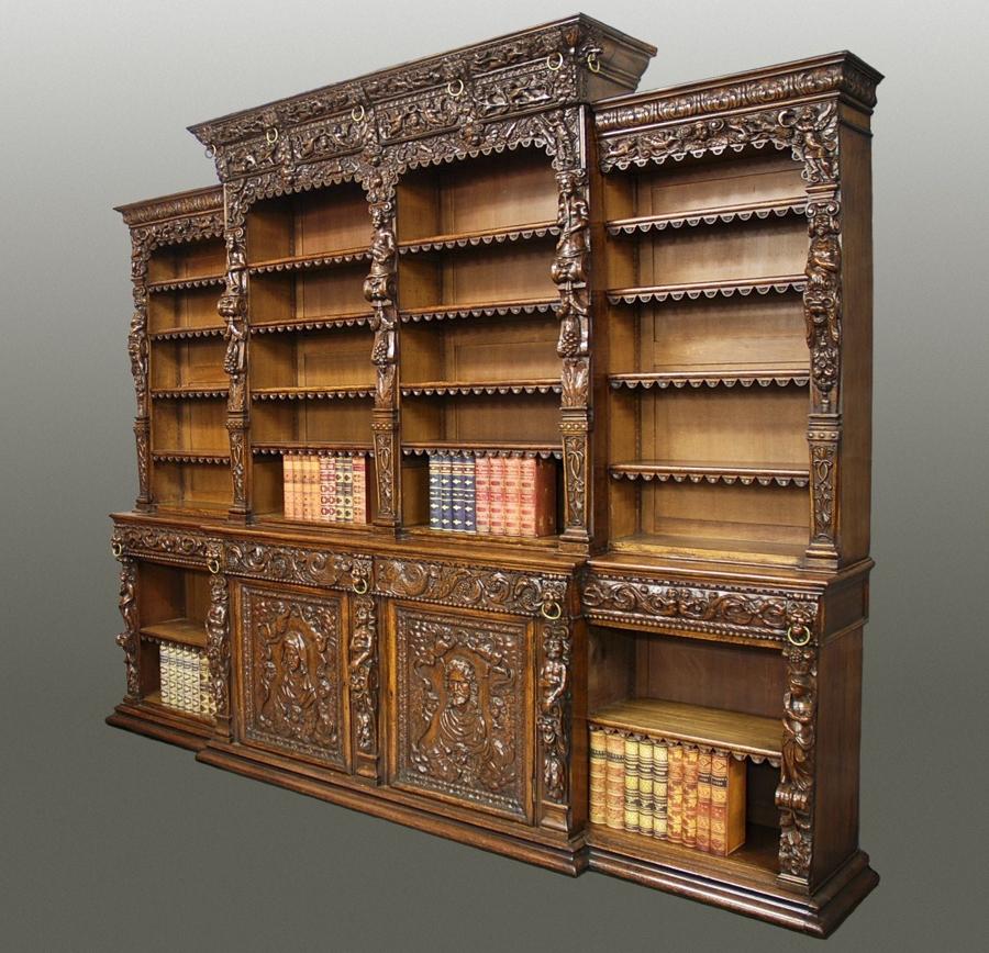 Exceptional 19thc oak breakfront bookcase