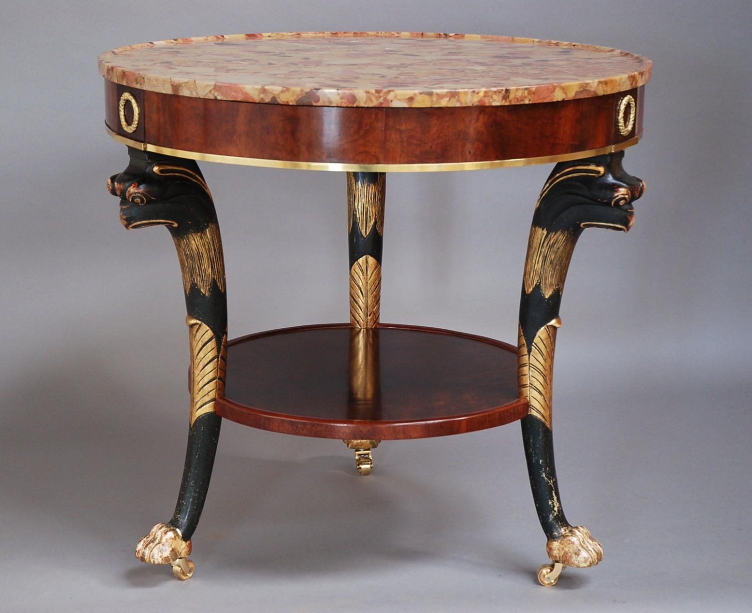 French 19thc mahogany & marble gueridon table
