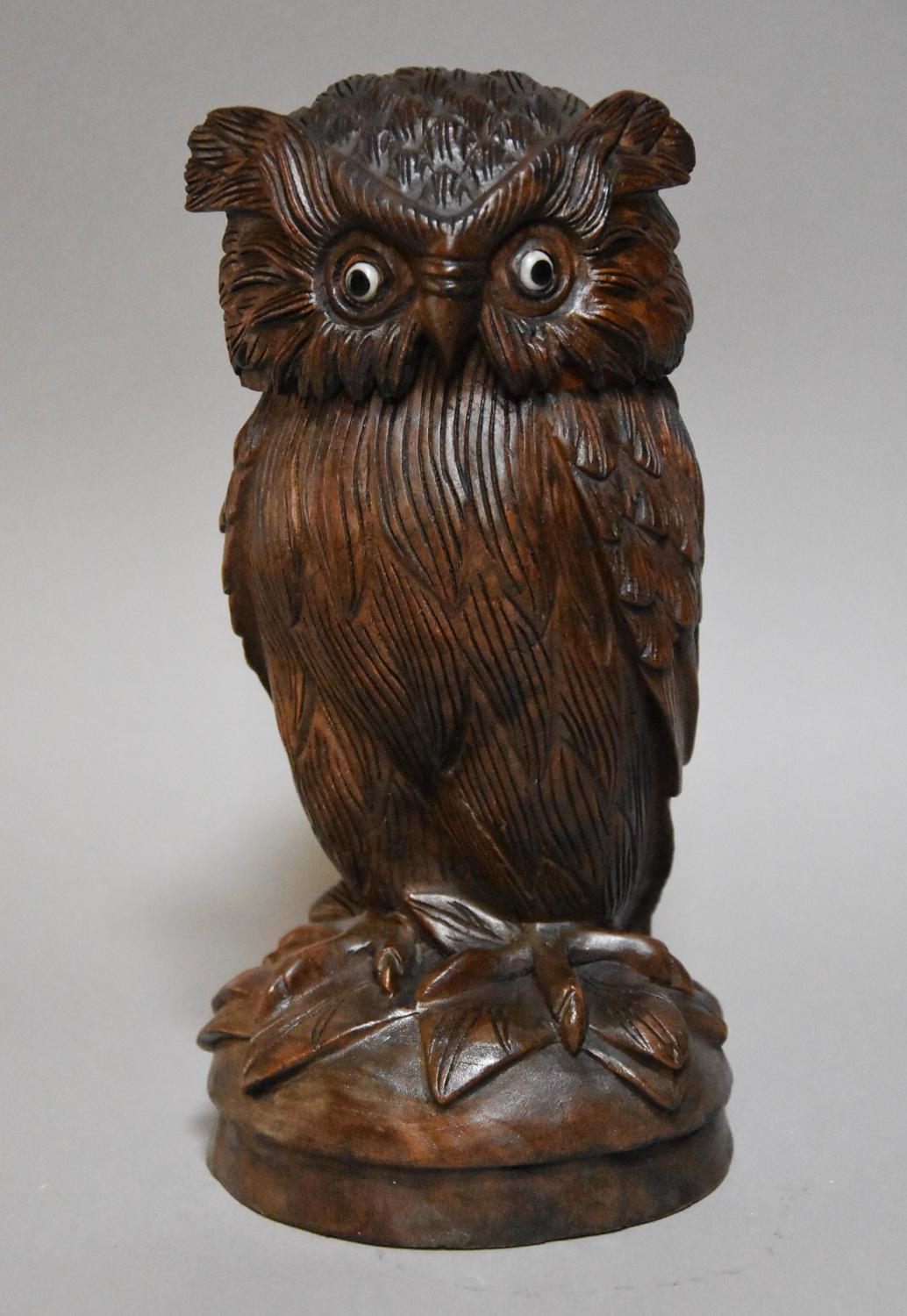 Black Forest carved jar of an owl