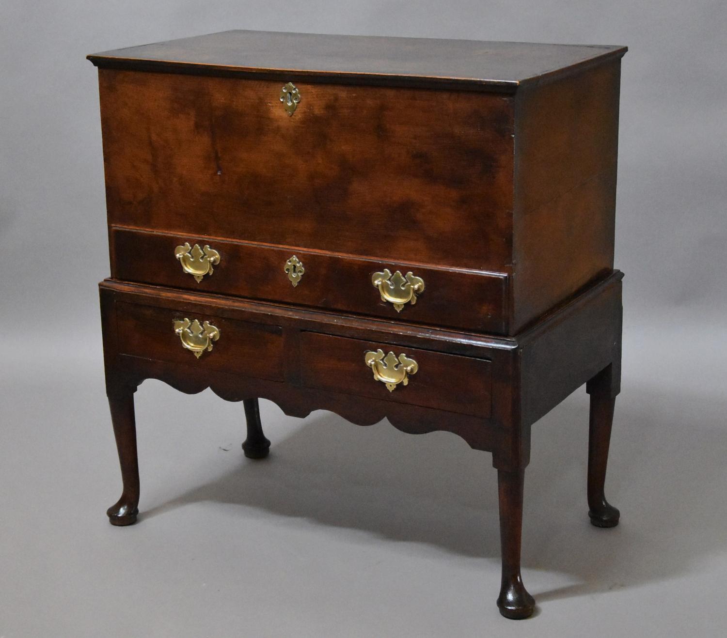 18th century oak chest on stand of fine patina