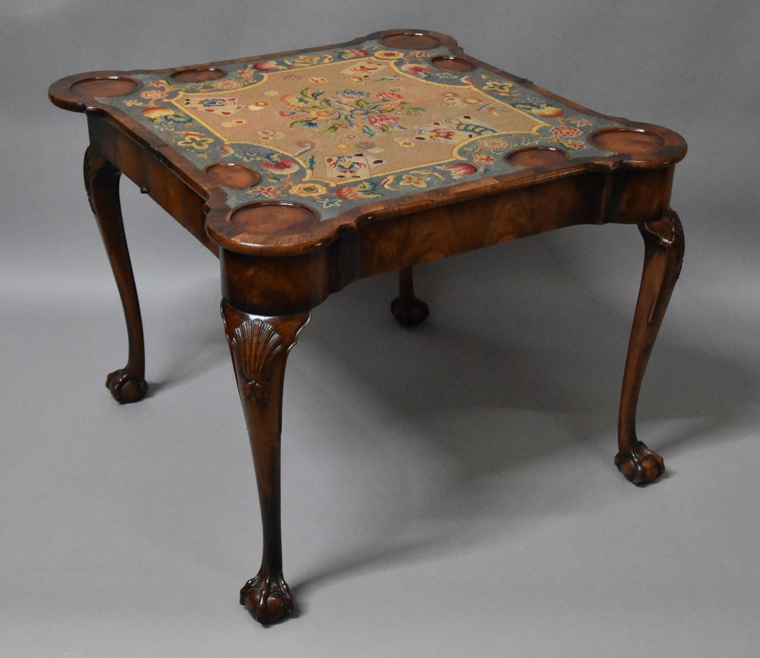 Queen Anne style walnut card/games table